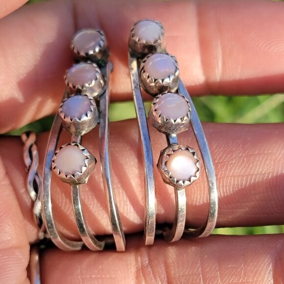 Rare signed Nathaniel Johnson Diné Navajo pink mother or pearl 925 sterling silv - Picture 5 of 17